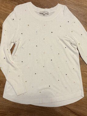 LOFT Women's Ivory Sweater w/ Colorful Polka Dots